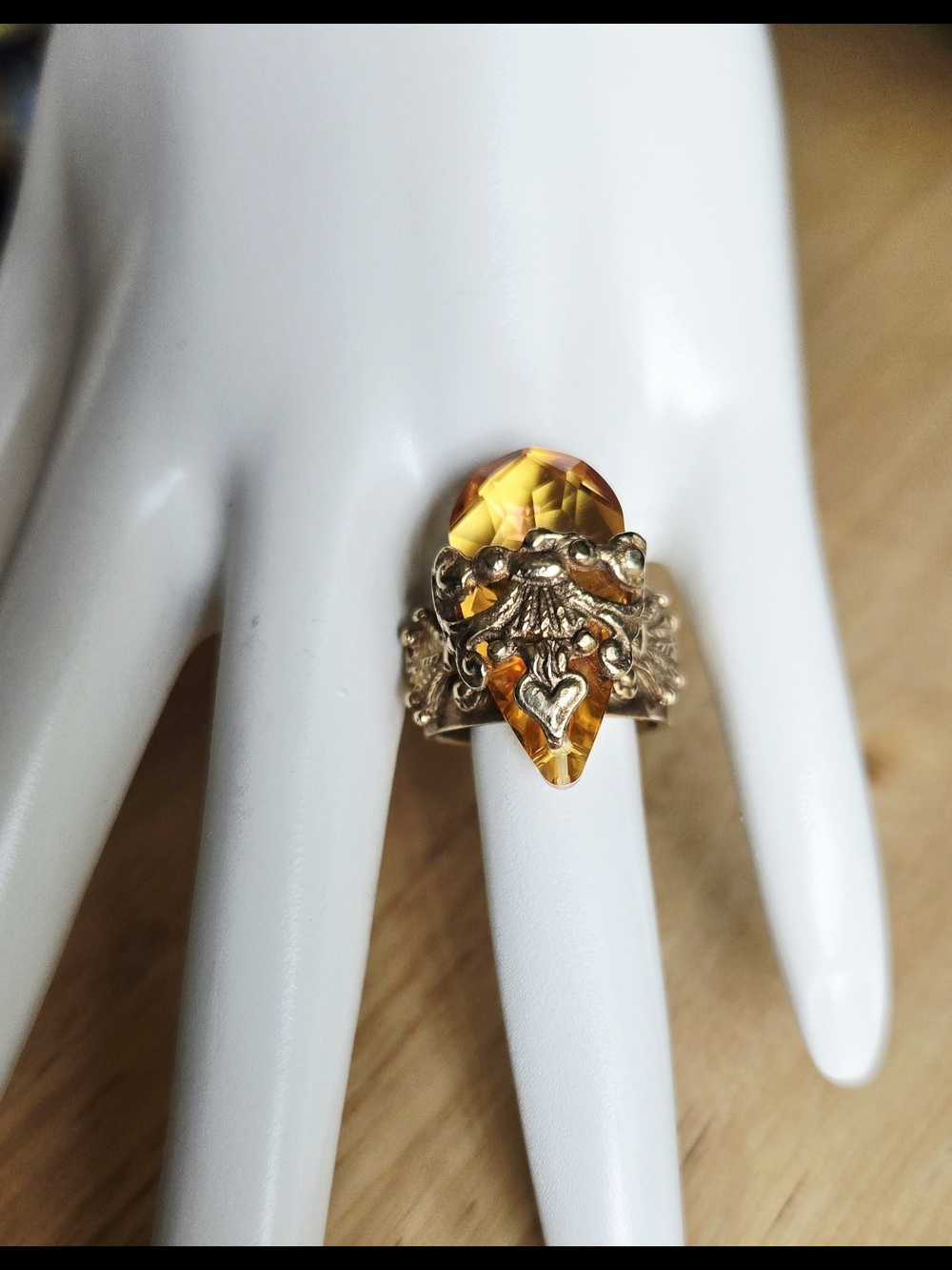 Virgins Saints & Angels 925 Filigree Wrap Wide Band Ring Brandy Teardrop  Size 6